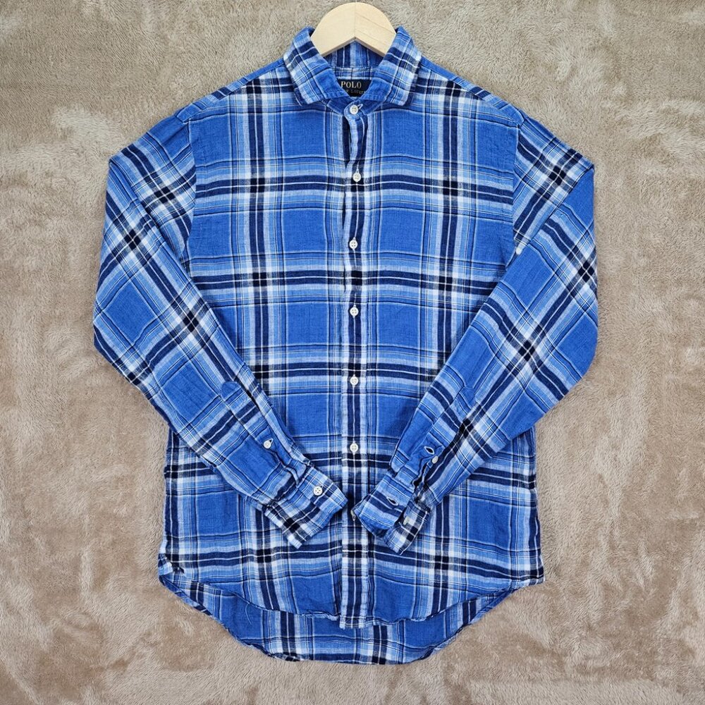 Polo Ralph Lauren 100% Linen Shirt Button-Down Men's Size S Blue Long Sleeve